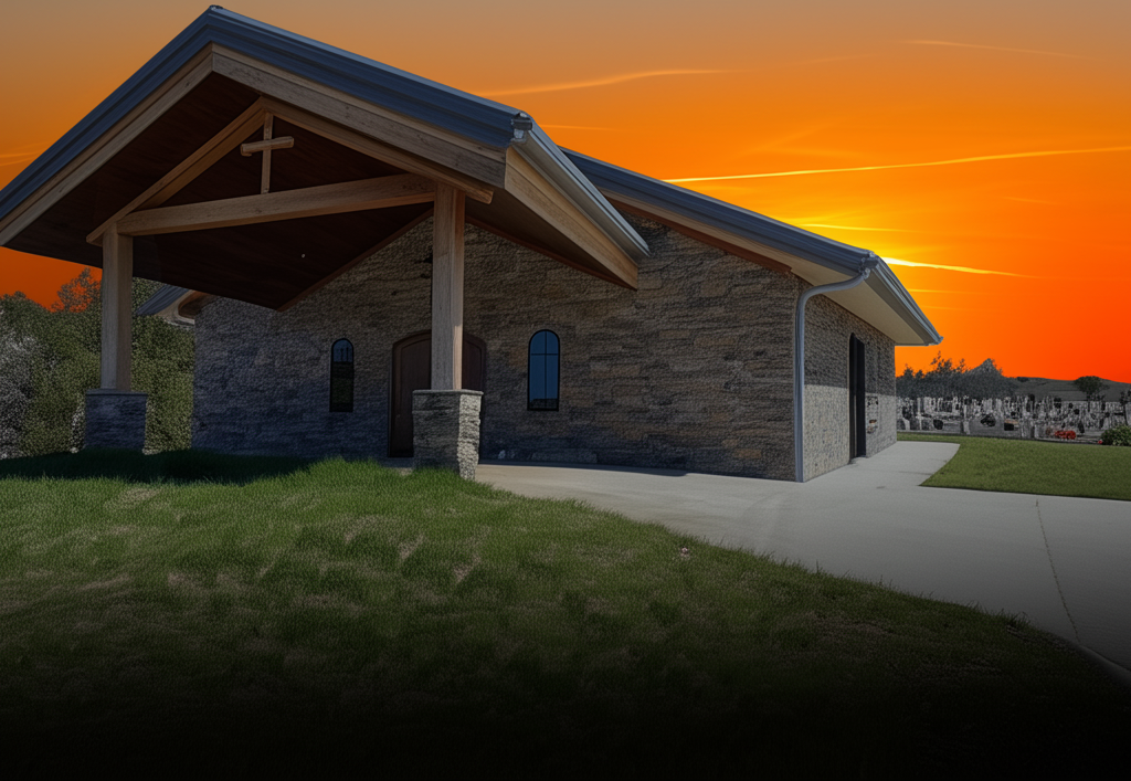 Sunrise over chapel roof and crosses